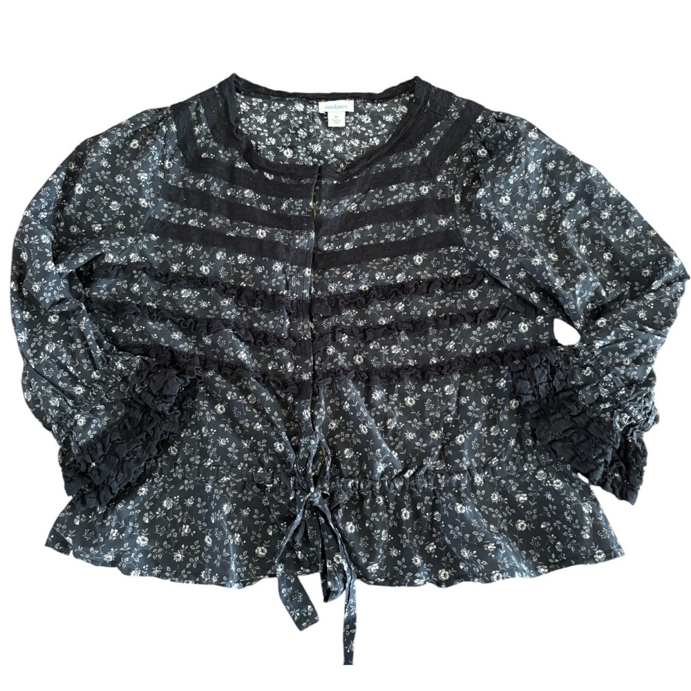 Sundance Catalog Black Gray Floral Cropped "Alaina Top" Size MEDIUM $128